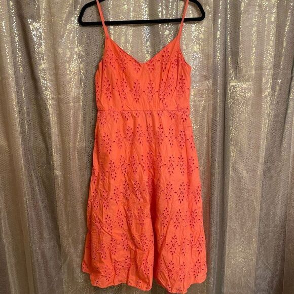 Old Navy Coral Orange Eyelet Embroidered Cotton Slip Dress, Small - Picture 1 of 6